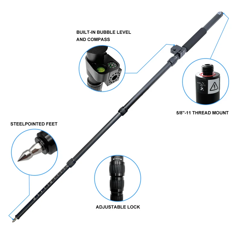 NEW UPGRADES MODEL NEW TYPE 150CM TELESCOPIC PORTABLE GNSS GPS SURVEYING CENTERING POLE WITH CLAMP WITH COMPASS LEVEL BUBBLE
