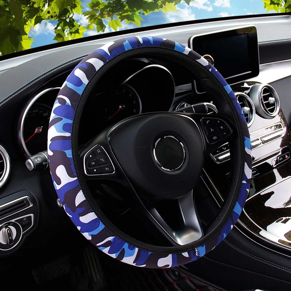 

38cm Car Steering Wheel Cover One Piece Camouflage Anti-slip Car-styling Suitable Automobile Accessory