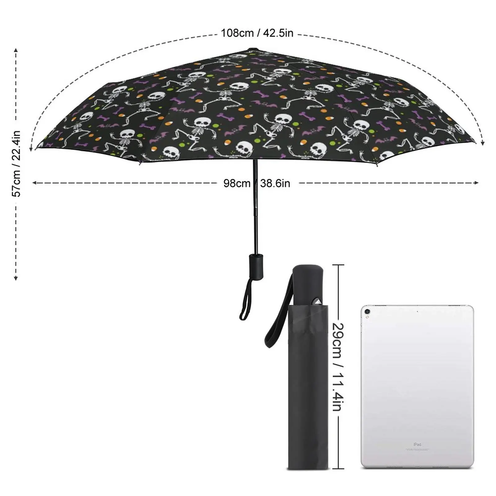 Skeleton Bones Umbrella Spooky Halloween Mini Folding Umbrella Art Summer UV Protection Auto Umbrella