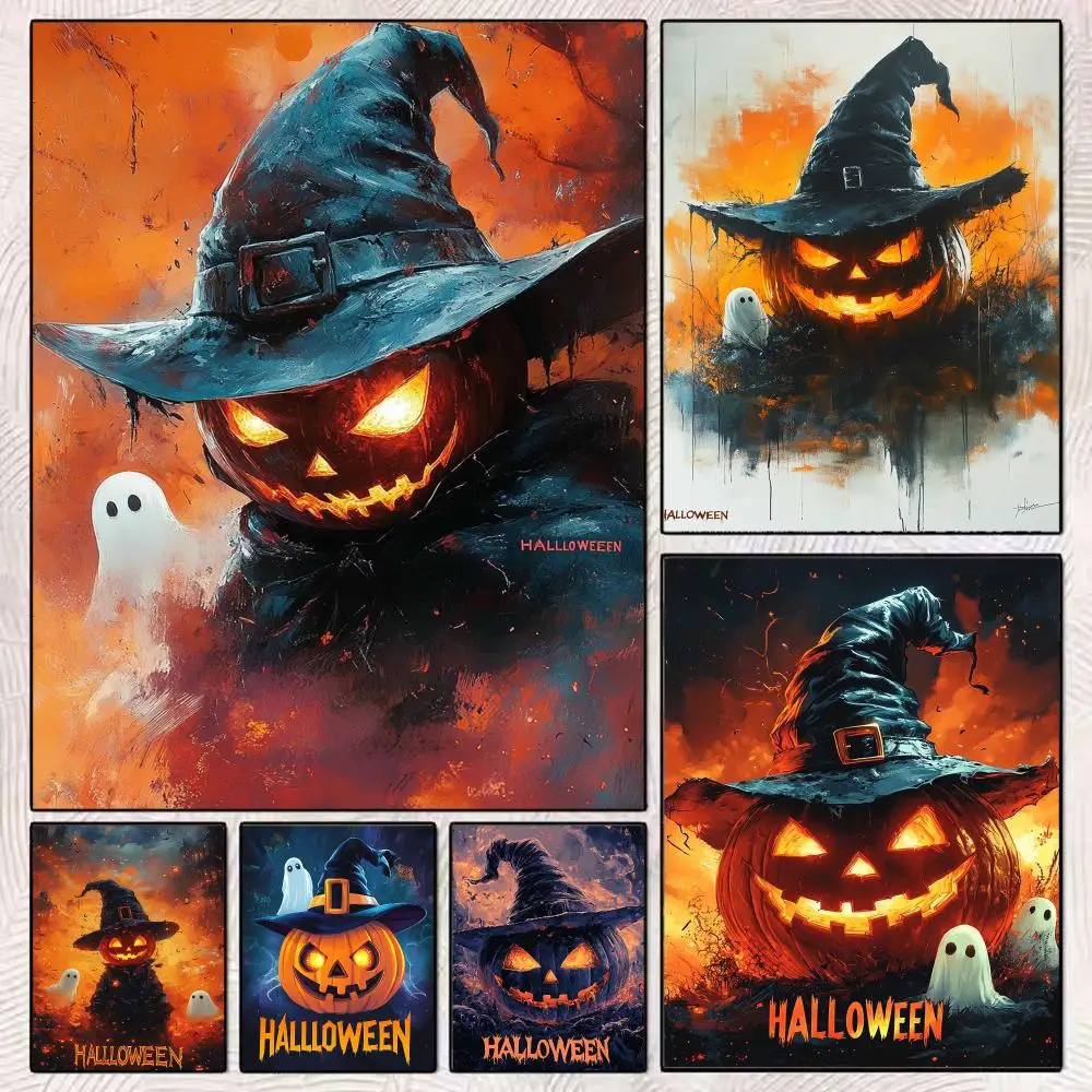Halloween Jack O lantern Painting Calligraphy Modern Aesthetic Wall Art Print Trendy Bedroom Home Decor Gift