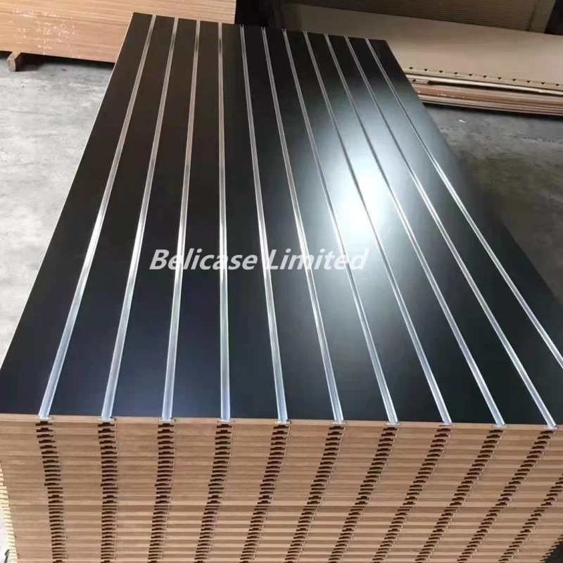 (Customized) Factory 15-18mm 4x8ft Fiberboard Aluminum Slatwall Inserts Groove Melamine Faced Slotted slatwall Mdf Boa