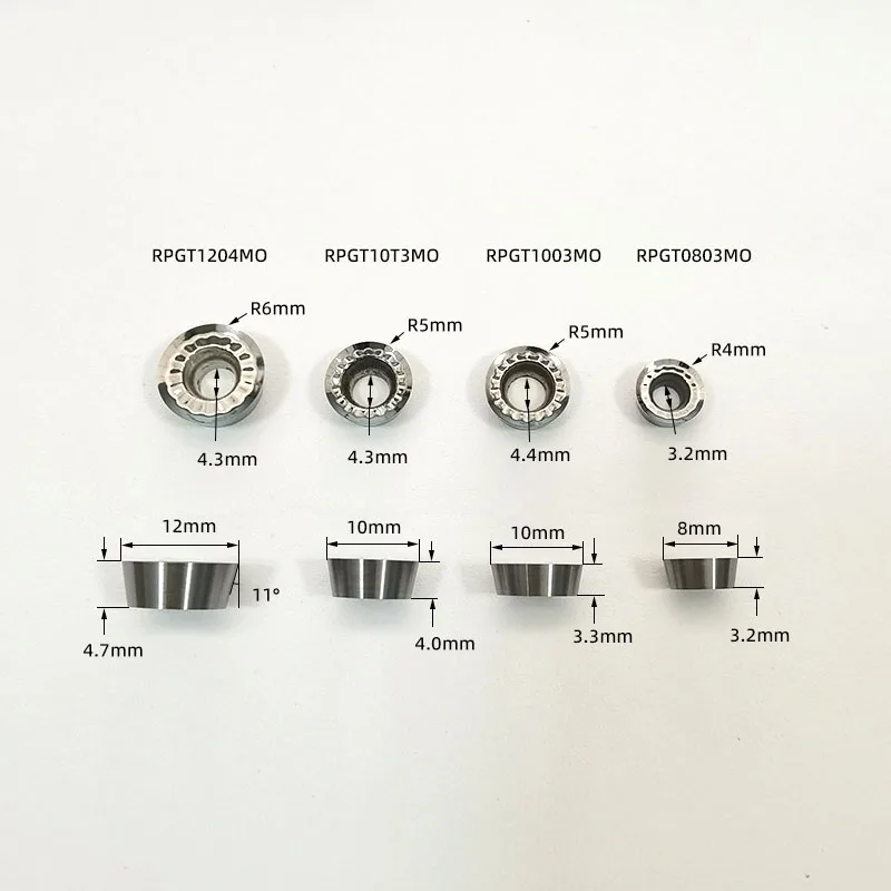 10pcs,CNC Milling Tool Inserts Carbide R4/R5/R6 Ball Nose Milling Cutting for Non-ferrous metal RPGT0803MO RPGT1003/10T3/1204MO