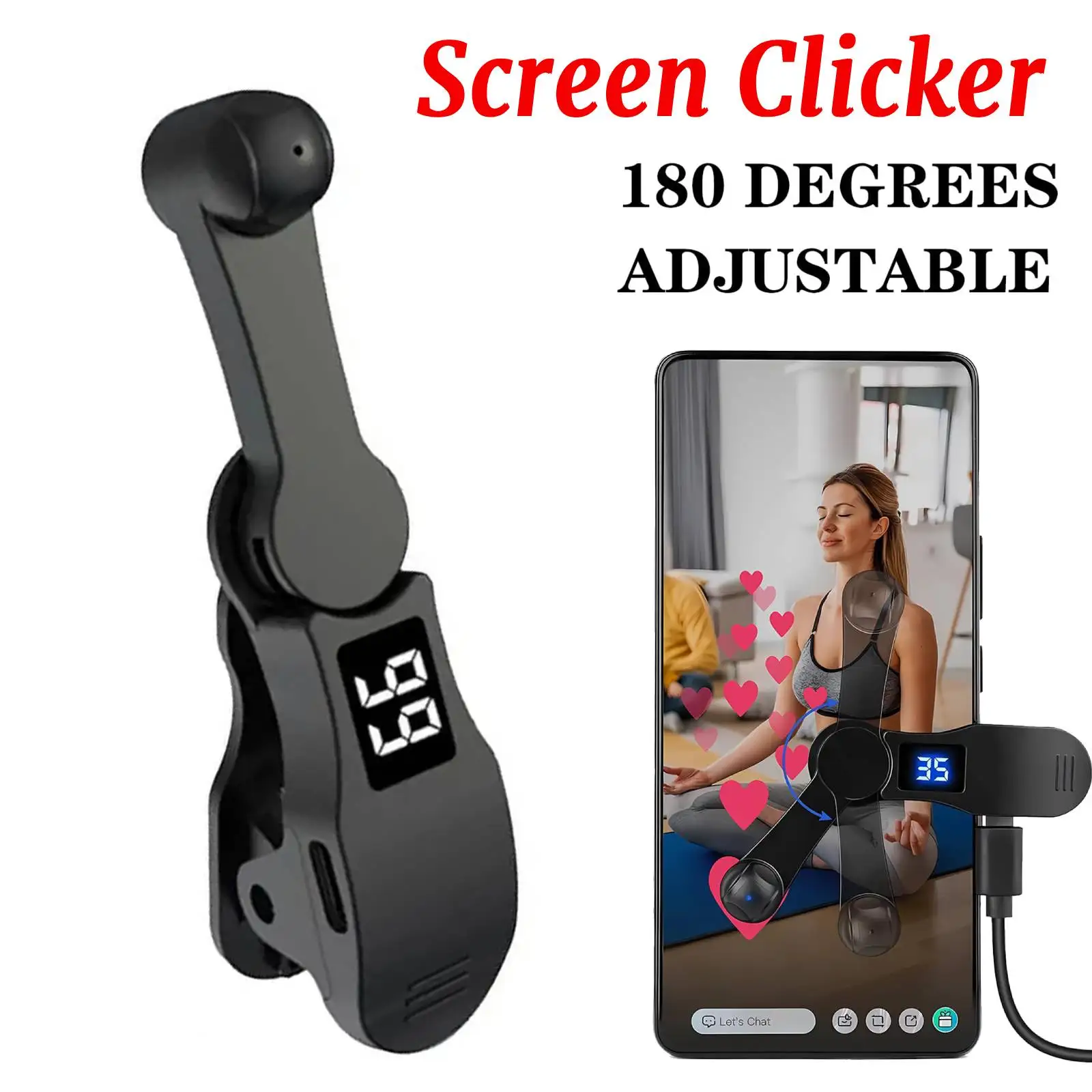 Digital Auto Screen Clicker Automatic Phone Screen Tapper 108 Gears USB 180° Rotation for Smart Phone Apps Video Live Streaming