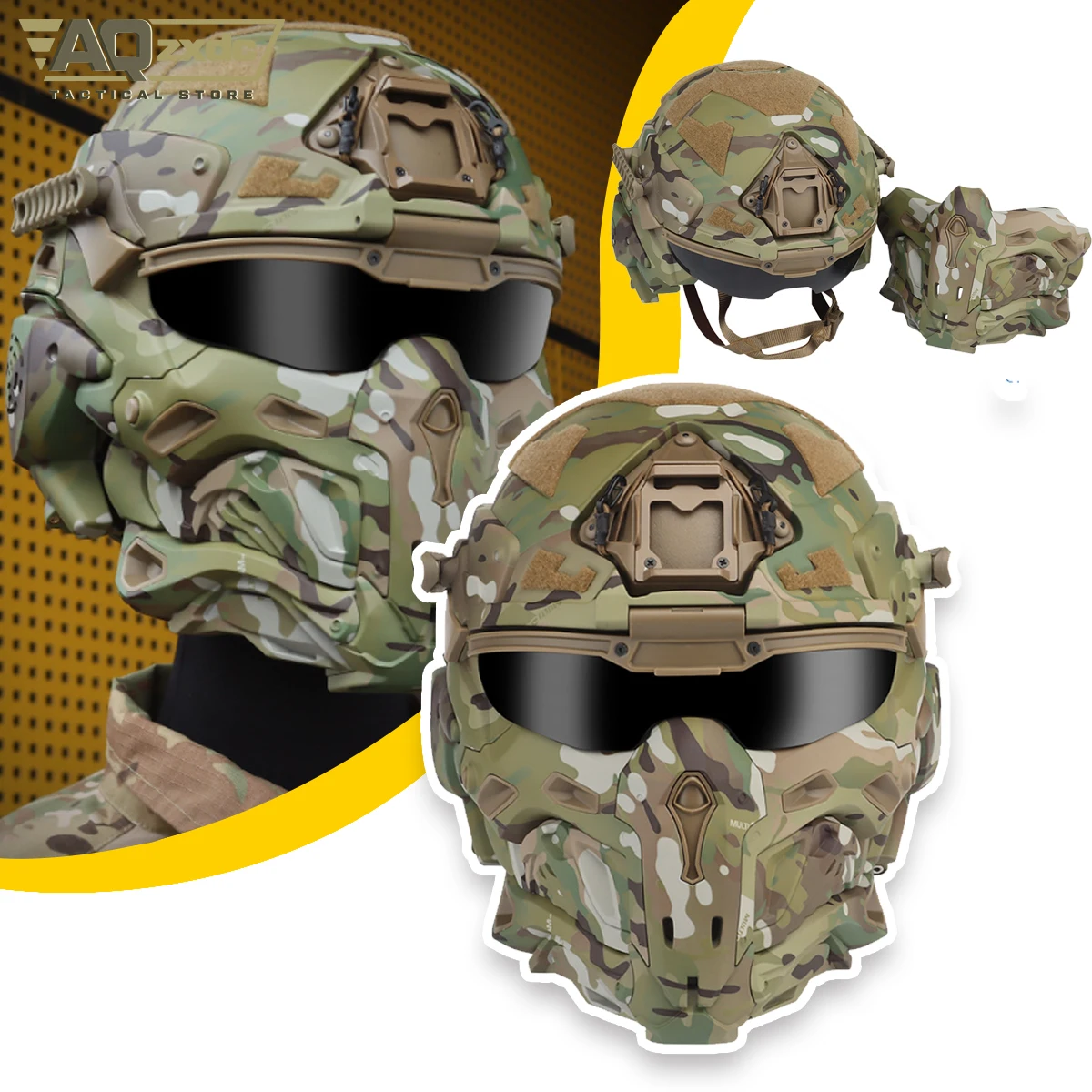 Fully Wrapped Paintball Helmet, Integrated Helmets, Masks, Goggles, Defogging Fans, All-in-One Design, Detachable for Airsoft