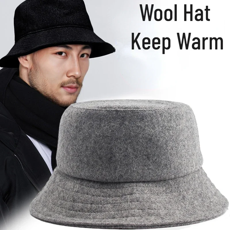 2024 Men Winter Bucket Hat for Women Unisex Fisherman Hat Wool Keep Warm Windproof Solid Color Big Brim Face Smaller Designer