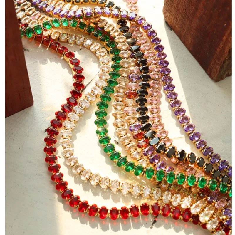 Multicolor Zirconia Necklace Bracelet For Women Stainless Steel Waterproof Women\'s Necklaces Bracelets Luxury Woman Jewelry Sets