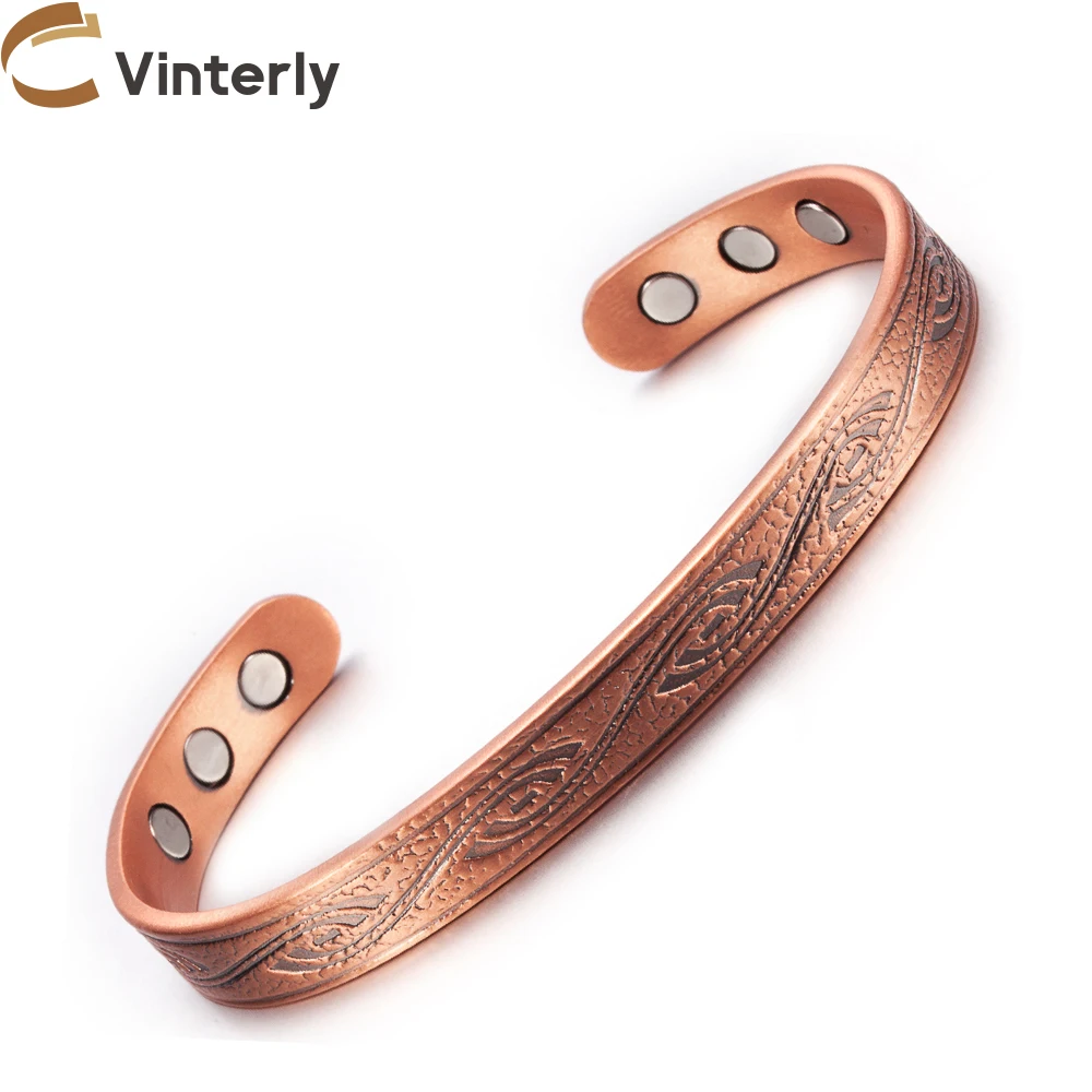 Vinterly Pure Copper Bracelets Magnetic Vintage Adjustable Cuff High Magnets Bangle Soft Metal Women Gifts Jewelry Resizable