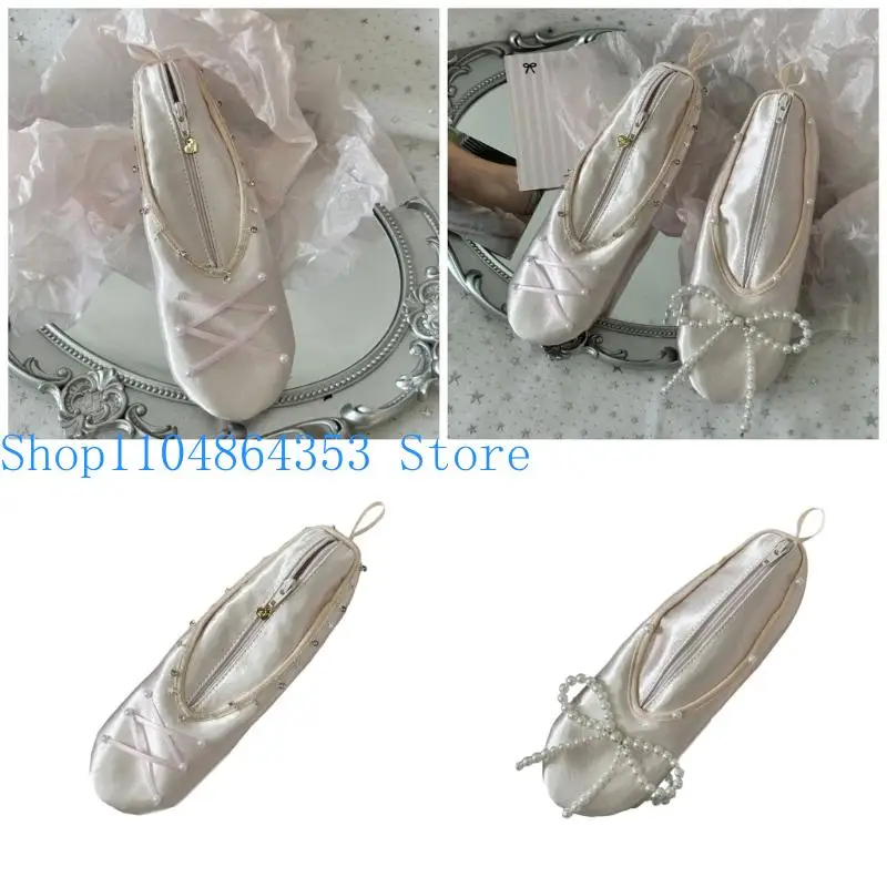 

652F Decorative Star Pattern Ballet Makeup Bag Premium Satins Fabric Large Capacity Travel Cosmetic Case For Women