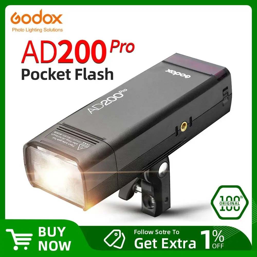 

Вспышка Godox AD200Pro TTL 1/8000 HSS со встроенной беспроводной системой 2.4G X для съемки на улице, с литий-ионным аккумулятором 2900 мАч