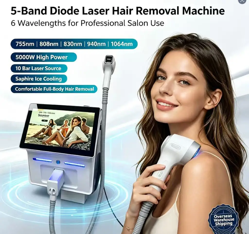 5 Wavelength Diode Laser Hair Removal Machine 755nm 808nm 830nm 940nm 1064nm Ice Point Painless FAC Technology 5000W High Power