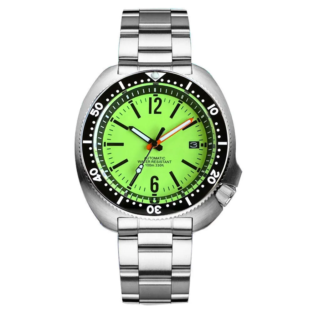 Tandorio 44mm Fashion Sapphire Stainless Steel Full Lume Dial 200m Diver Japan NH35 Automatic Movement Men's Mechanical Watch