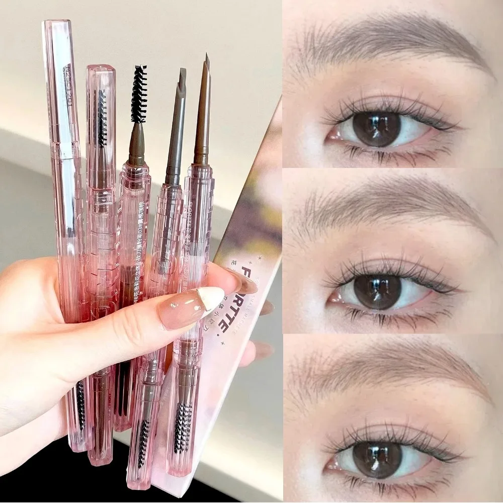 FLORTTE Double Ended Matte Eyebrow Pencil Black Brown Waterproof Eyebrow Tint Tattoo Pen Natural Lasting Makeup Tool With Brush
