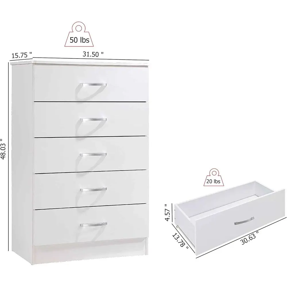 Cômoda de quarto DAFIFY com trilhos de metal, branca