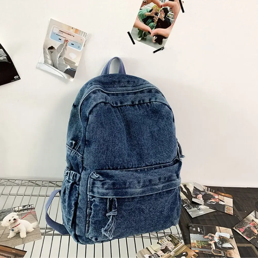

Casual Y2K Denim Backpack Japanese Style Street Style Vintage Handbag Solid Color Shopping Bag Solid Crossbody Bag Students