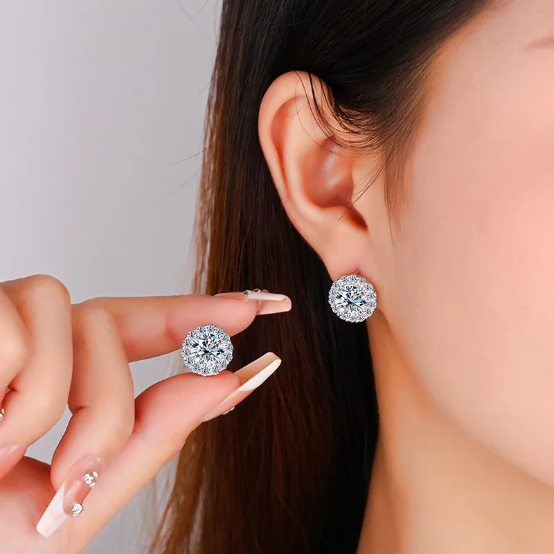 

Высококачественные серебряные пряжки для ушей с муассанитом и подсолнухом, простые и модные серьги, серьги с муассанитом