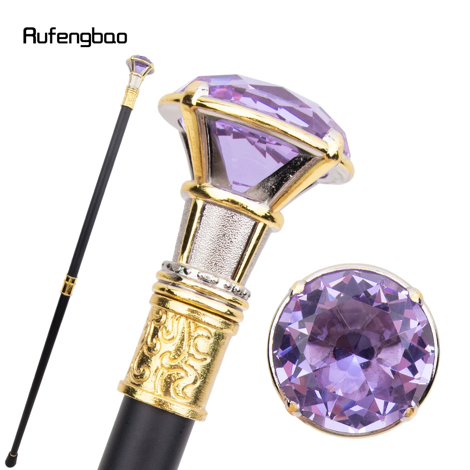 Light Purple Diamond Type Golden White Walking Cane Fashion Decorative Stick Gentleman Elegant Cosplay Cane Knob Crosier 90cm