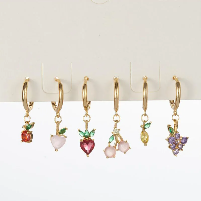 100% 925 Sterling Silver Zircon Geometric Earring for Women Girl Creative Mini Fruit Design Jewelry Party Gift Dropshipping