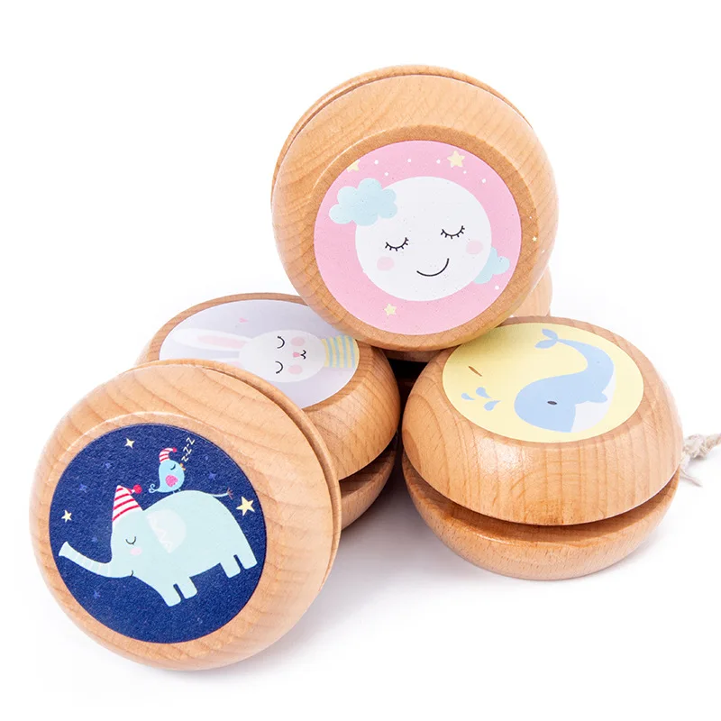 Juguete de madera para niños y niñas, bolas de Yoyo, animales de dibujos animados coloridos, juguetes para aliviar el estrés, Regalos divertidos