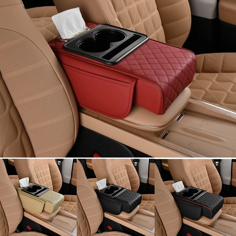 

1PC Car Armrest Box Thicken Height Pad Arm Rest Cushion with Pocket Tissue Cup Holder Memory Cotton Elbow Support Height Pad