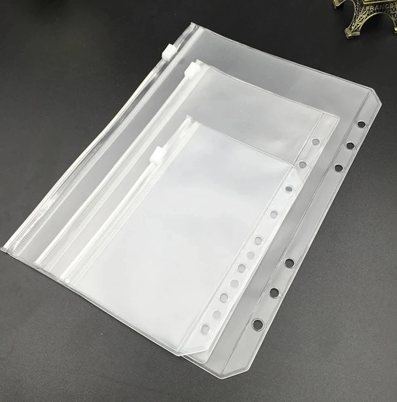 A5 A6 A7 Color Binder Pockets Binder Zipper Folders For 6-Ring Notebook Binder Waterproof Pvc Leaf Document Filing Bag