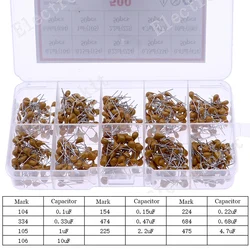 500Pcs 10 Value Monolithic Capacitor Assorted Mixed Box kit 0.1uf 0.15uf 0.22uf 0.33uf 0.47uf 0.68uf 1uf 2.2uf 4.7uf 10uf