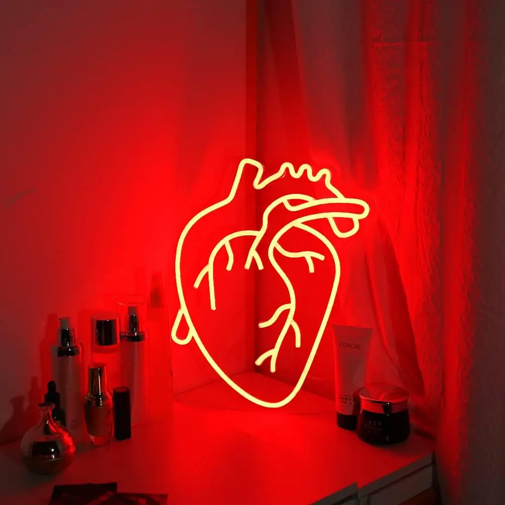 Human Heart Neon Signs LED Neon Light Sign Light Up Neon Signs Wall Decor for Bedroom Man Cave Bar Decor Store Club 13*12inches