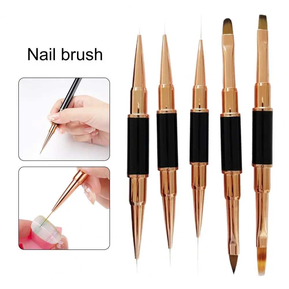 5Pcs Nail Art Liner Brush Soft Bristles No Shedding DIY High Tenacity Double-Ended Rose Golden Nail Painting Pulling Line Pen