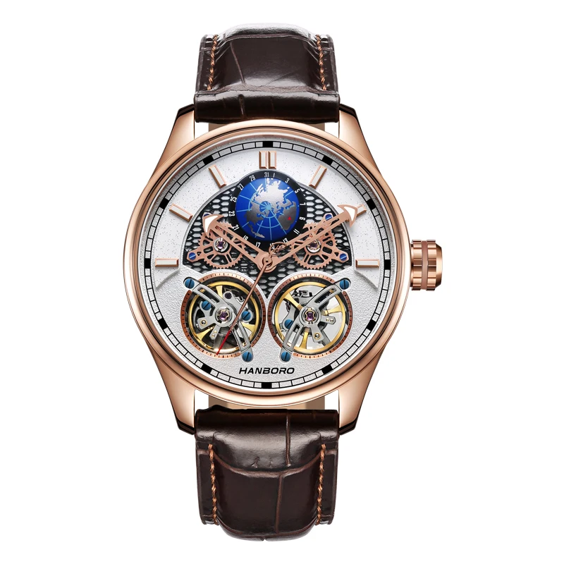 Heren zakelijke vrije tijd lichtgevende wijzer luxe skelet mechanisch wijzerhorloge sterren serie waterdicht roestvrij staal