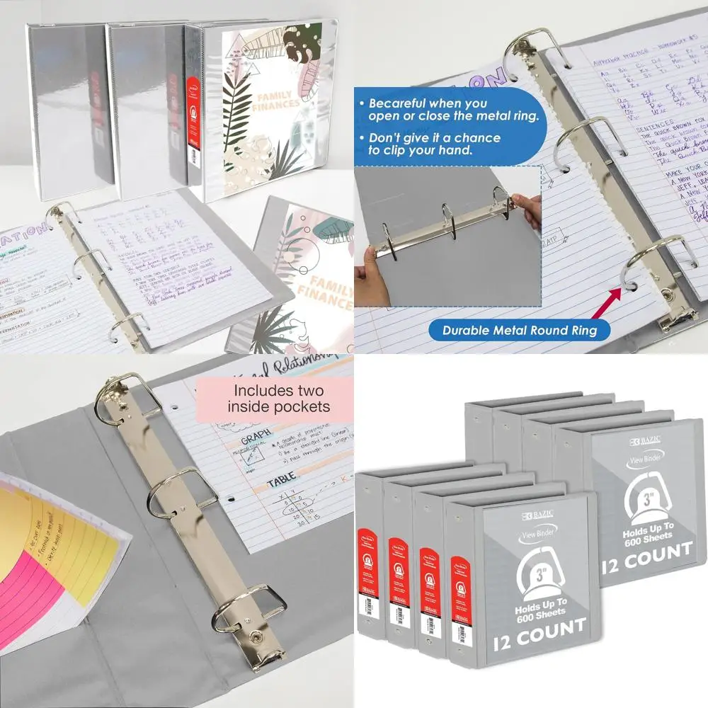 

Grey 3 Slant D-Ring Binder, Holds 600 Sheets, 12-Pack for School or Office Use