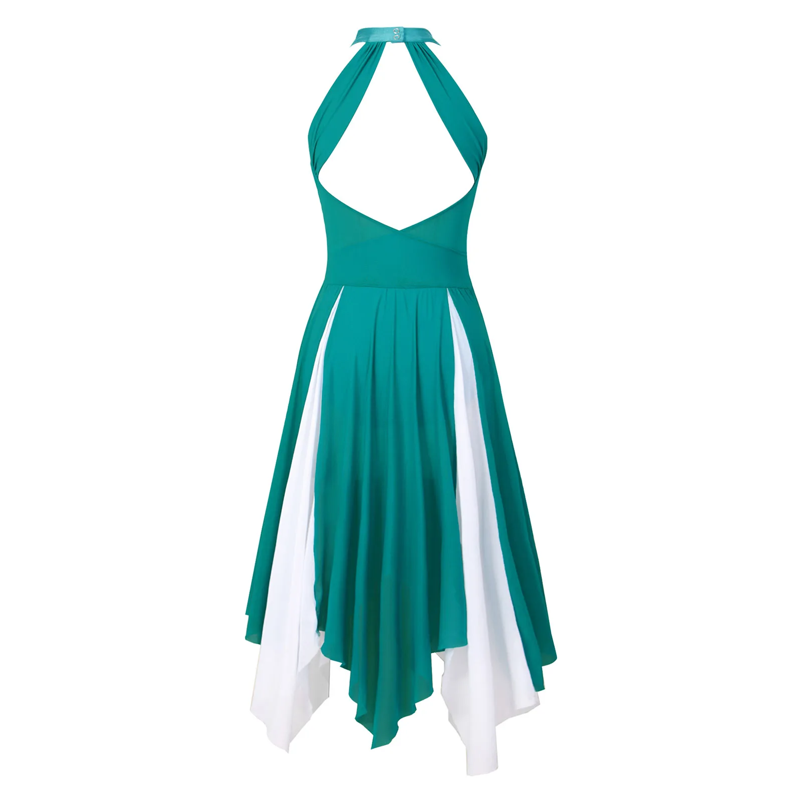 Vestido de baile de Ballet lírico con cuello Halter para mujer, traje de baile contemporáneo moderno con bloque de Color, vestido de tutú de malla transparente dividido, Ropa de baile