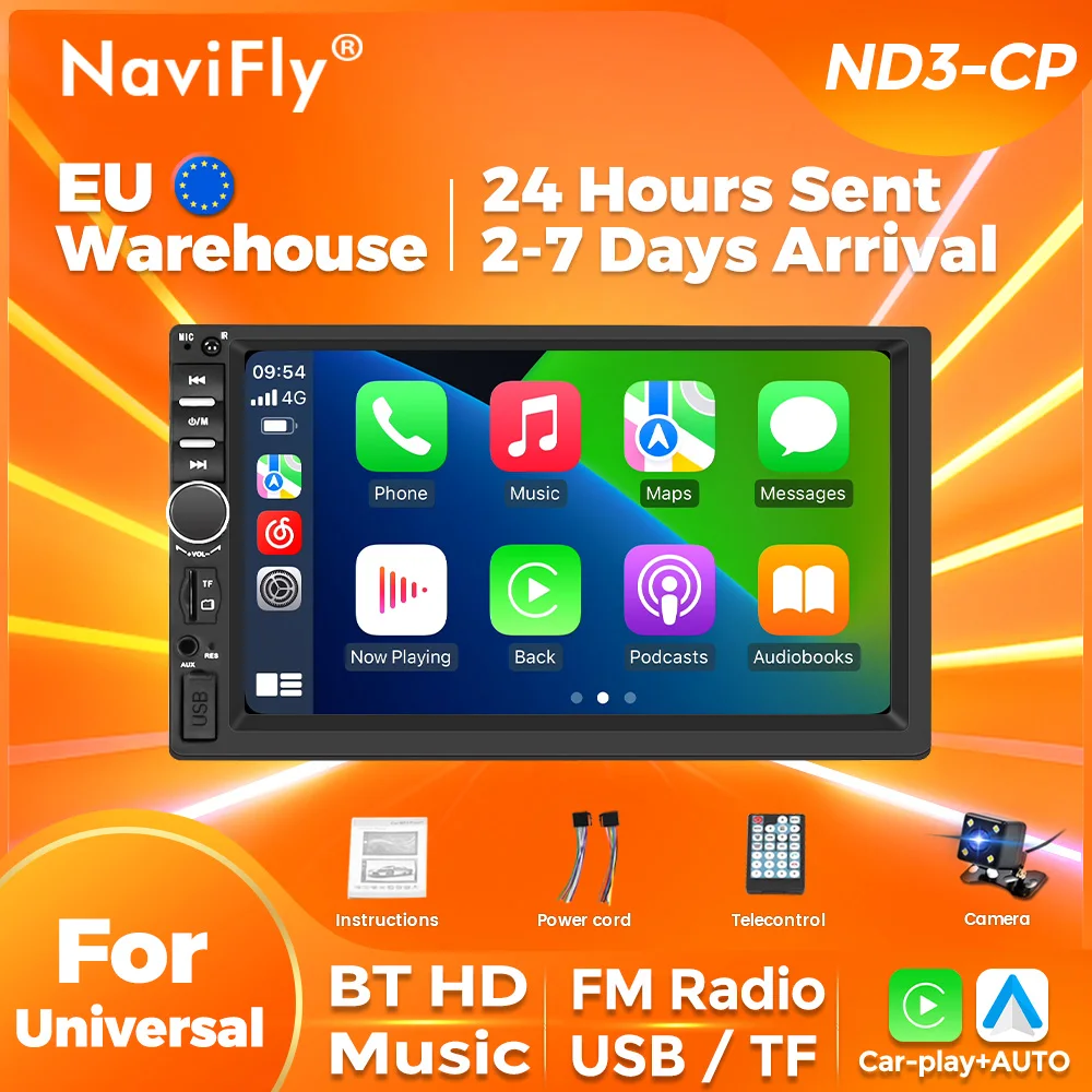 NaviFly Universal Car Radio Multimedia Player 2DIN MP5 HD Touch Screen Car-play Auto for Ford Honda Hyundai KIA Fiat VW Nissan 