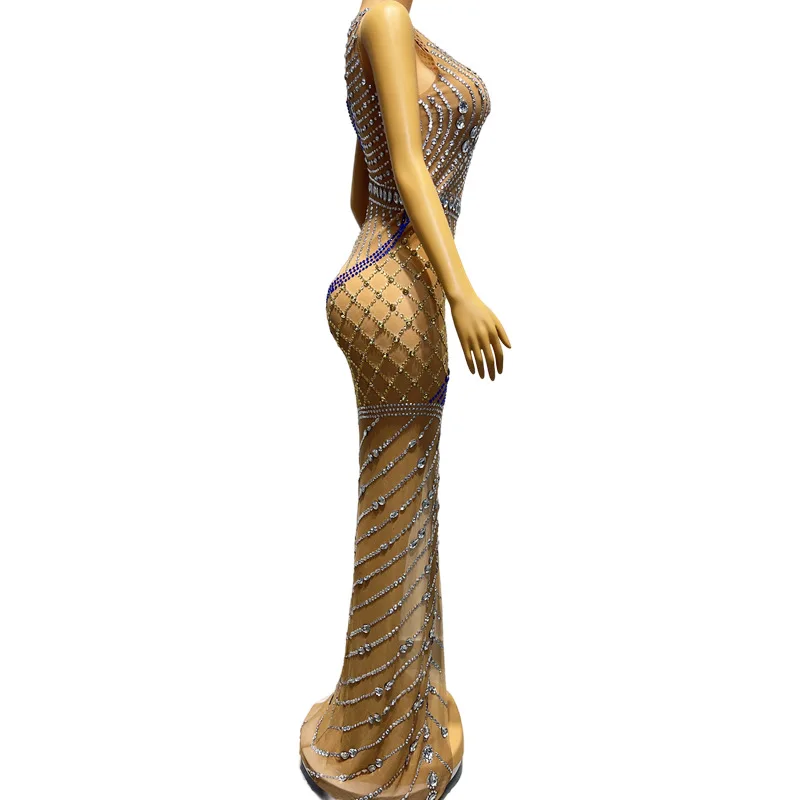 Irregular Shoulder High Split Sexy Sparkling Diamond Sparkling Performance Dress Robe Cocktail Luxe Chic And Sweet Evening Dress