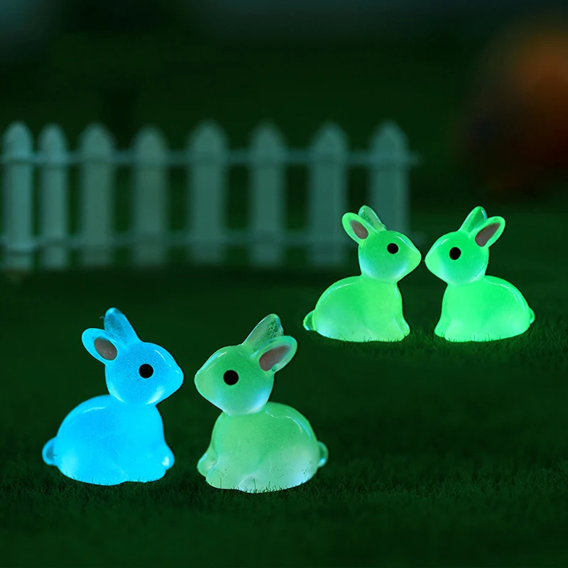 Cute Luminous Bunnies Microlandscape Mini Rabbit Ornaments Fairy Gardening Miniature Figurines Resin Crafts Home Decoration