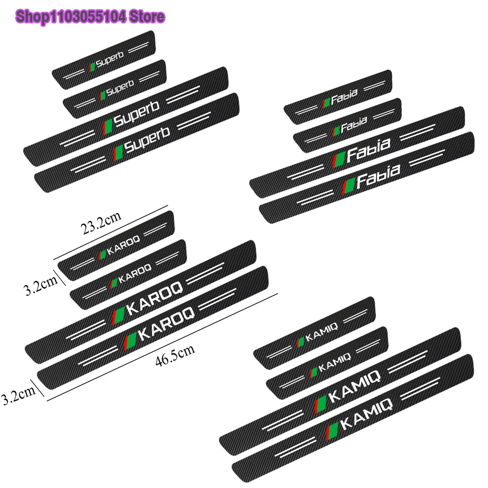 4pcs Carbon Fiber Car Door Sill Sticker For Skoda Kamiq Octavia Kodiaq Rapid Superb Fabia Karoq Scala MK1 MK2 MK3 RS