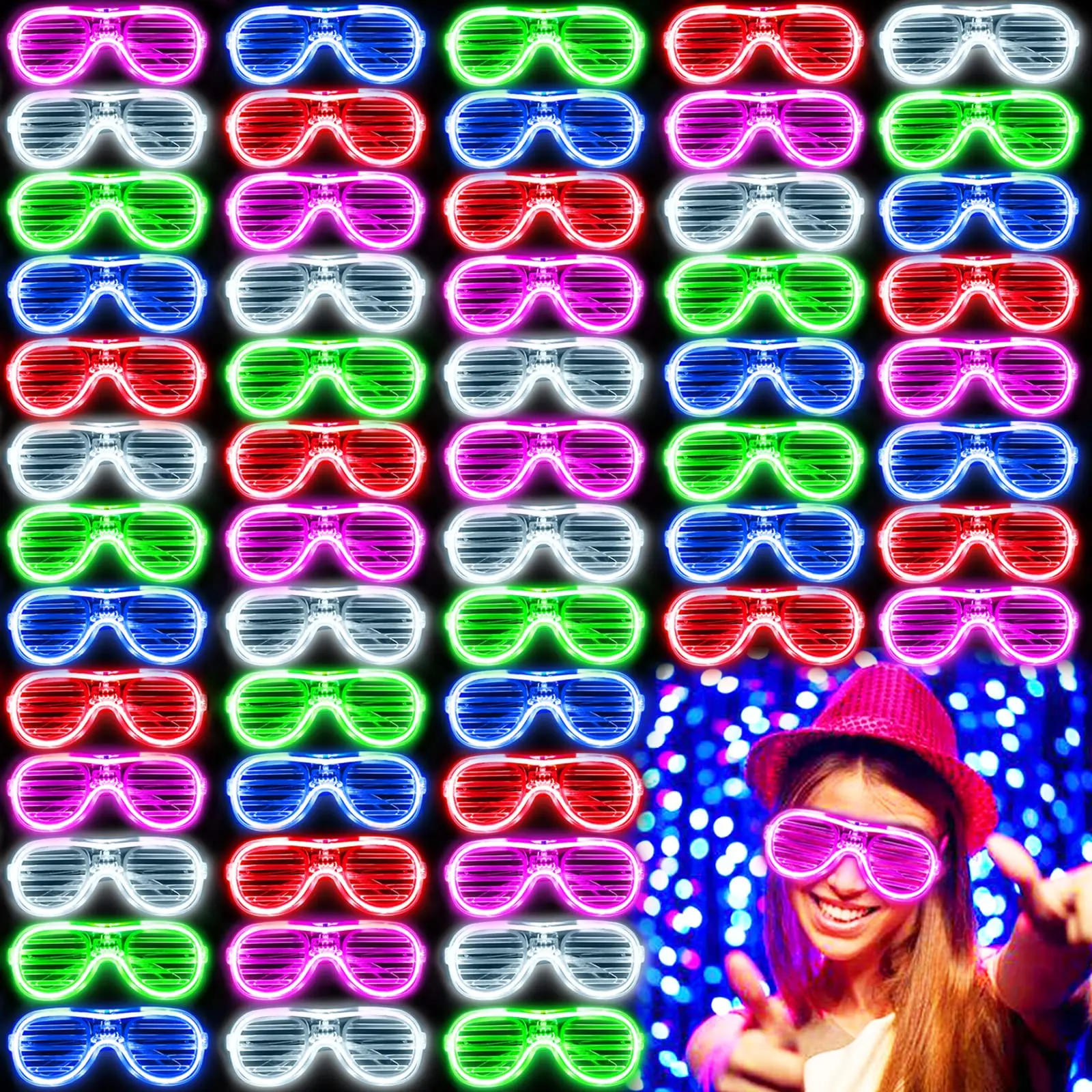 100 Pack Glow in The Dark Glasses Bulk for Kid Adult 5 Color LED Light Up Glasses with 3 Flashing Modes Neon Glowing Party