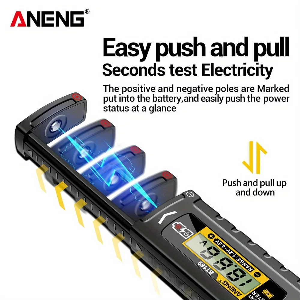 ANENG BT169 2Pcs Universal Battery Level Detector Compatible with 1.2V-4.8V 9V AA 18650 Battery No Power Required Digital Tester