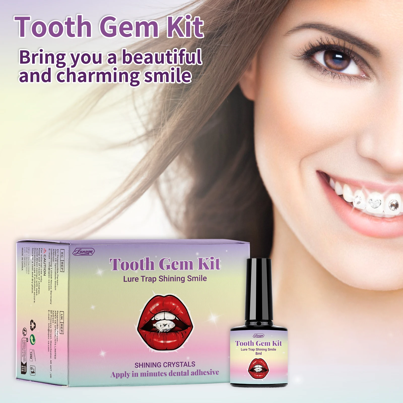 Kit de joias de dente, 1 conjunto profissional diy, amor, cavalo, olho, cristais, kit de joias, gemas de dente, beleza, decoração oral