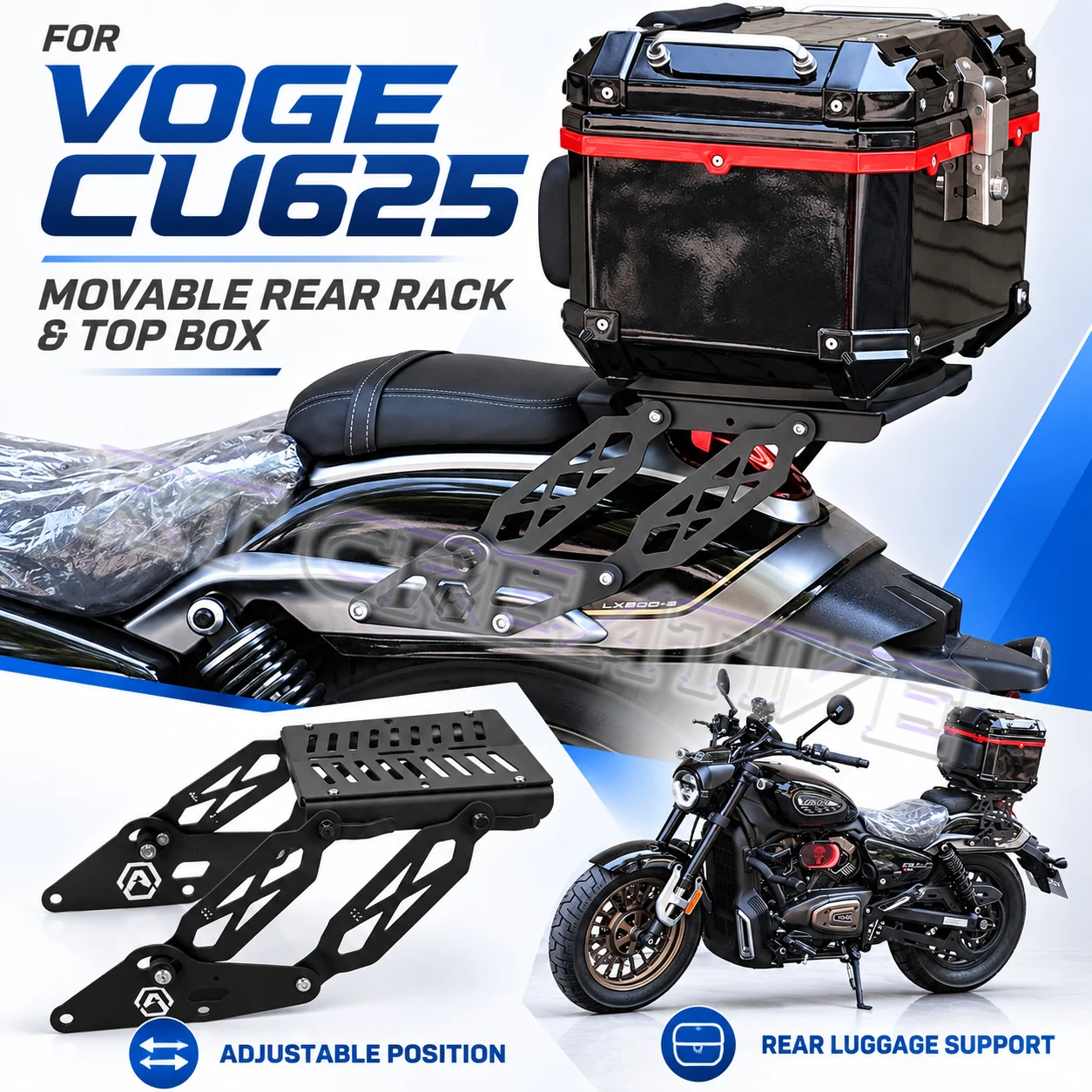 Rear Tail Box Support Mobile Mount Rack Fit VOGE CU625 625CU Motorcycle Touring Storage