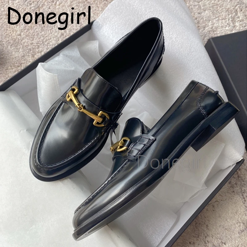 Luxury Metal Chain Oxfords Ladies Elevated Height Increase Flats Woman Derbies Small Leather Shoes Pointed Toe Loafers Femme2024