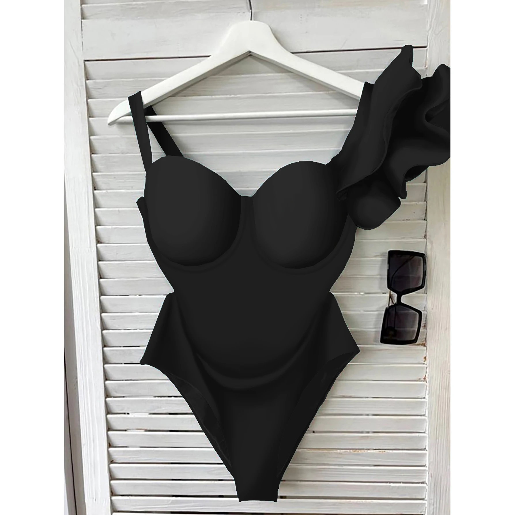 Sexy One Shoulder Ruffle One Piece Swimsuit Leopard Print Swimwear Women Swimsuit V Neck Bathing Suit Beachwear Monokini Female image 5