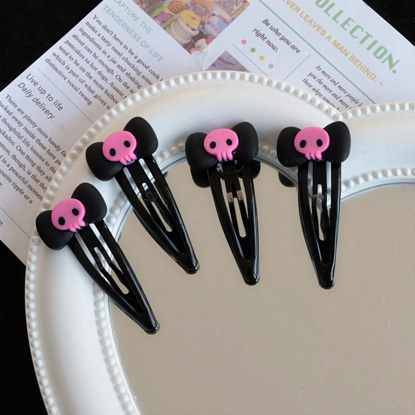 

1/2/5/10 шт., заколка для волос в готическом стиле с розовым черепом-зажим BB с черным бантом, аксессуары для волос в стиле панк для женщин и девочек, вечеринка счастливого Хэллоуина