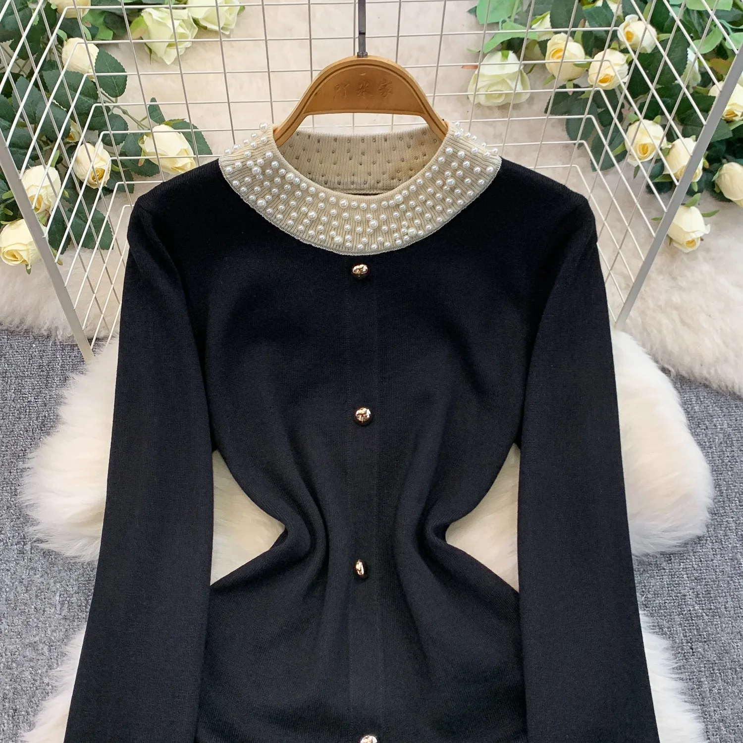 YuooMuoo ماركة الموضة الفاخرة اللؤلؤ طوق قطعة واحدة فستان المرأة جديد الخريف الشتاء ألف خط محبوك فستان طويل سيدة حفلة Vestido #3