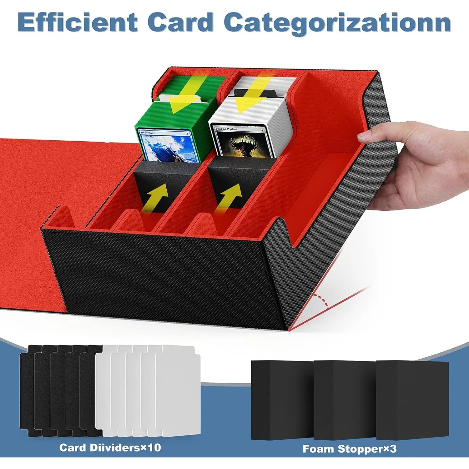 Card Deck Case, 1800+ Trading Card Storage Box with 10 Dividers and 3 Foam Stoppers, Leather Magnetic Closure Commander