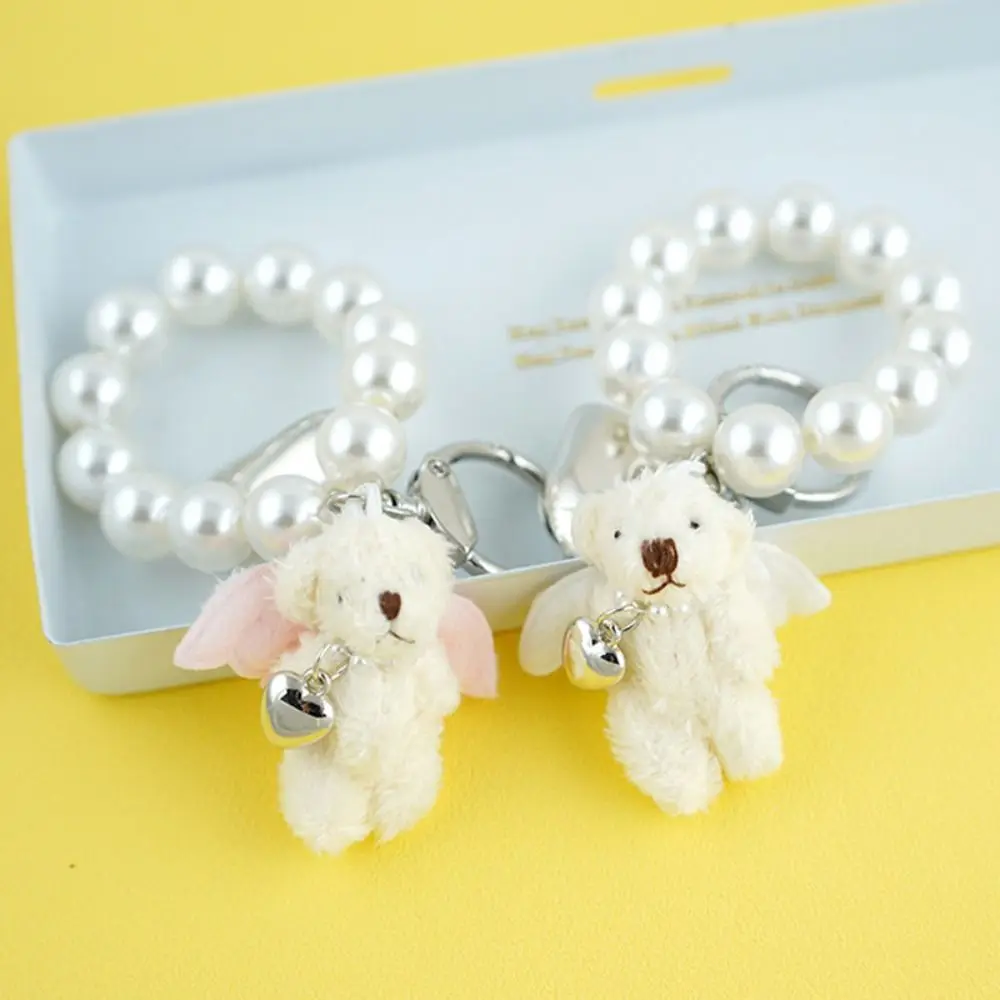 Cute Sweet Plush Bear Rabbit Keychain Bag Accessories Pearl Doll Pendant Bag Hanging Decoration Gifts