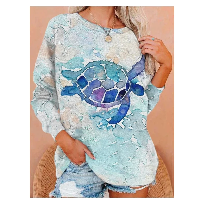 Cute Rabbit Sea Turtles Sweatshirts Animal 3D Print Women Casual Long Sleeve Hoodies Y2k Streetwear Pullover Top Female Clothing