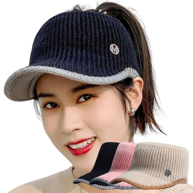 1pc Winter Knitted Hollow Top Woolen Visors Hat for Women Girls Fashion Outdoor Warm and Cold Protection Baseball Hats 5 Colors