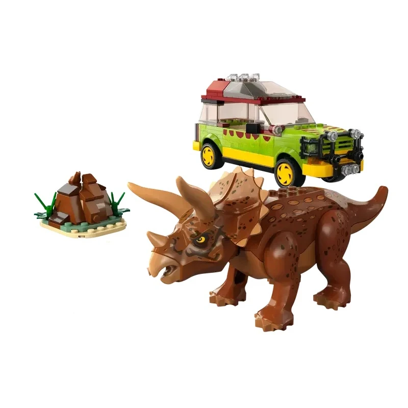 

Compatible Brick Sets Dinosaur Series Building Blocks Triceratops Research Car Children's Gift World Park Assembly Toy 76959