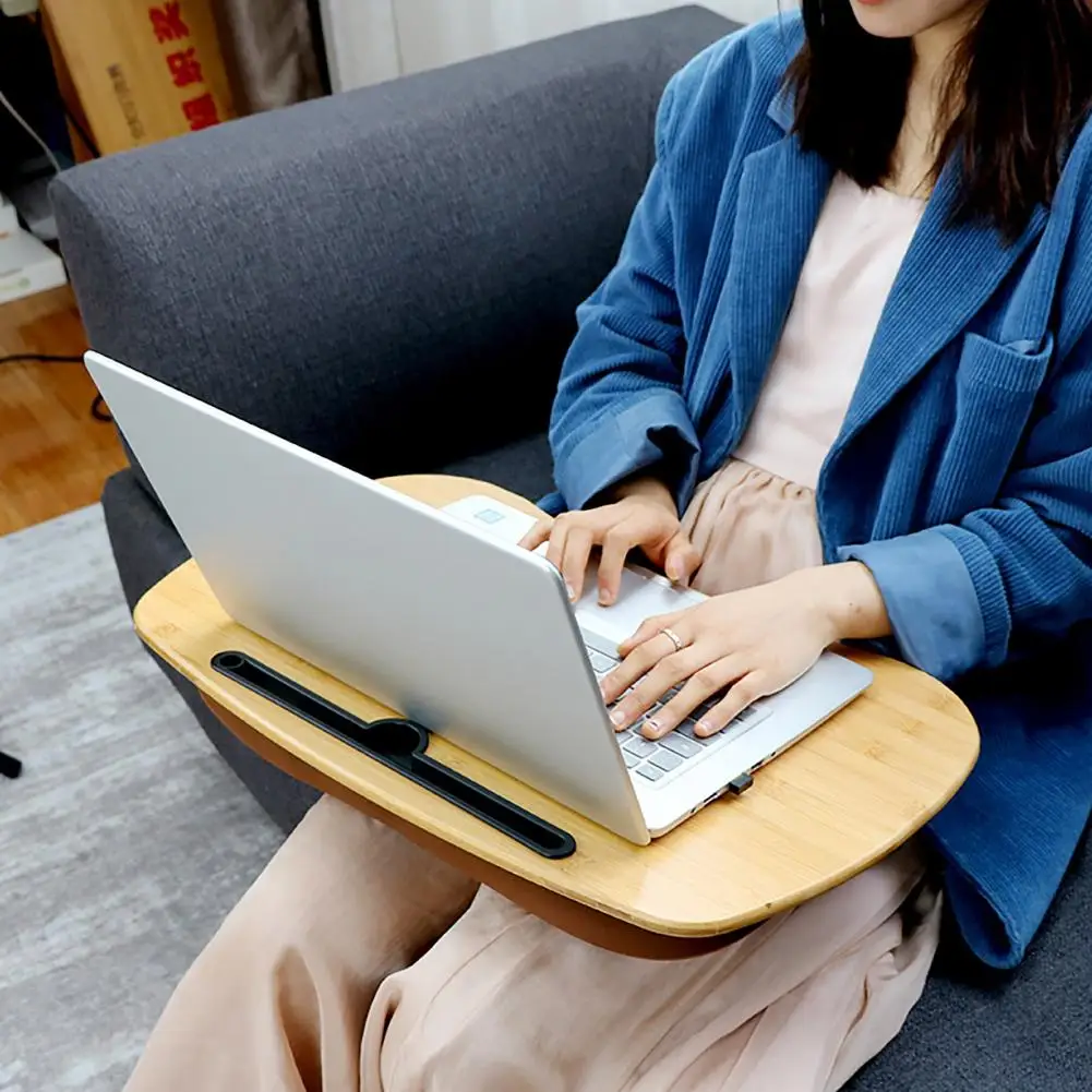 

Cushioned Laptop Tray Folding Wooden Lap Table With Cushion Base Anti-Slip Plugs Laptop Tablet Desk Bamboo Bedside Laptop Holder