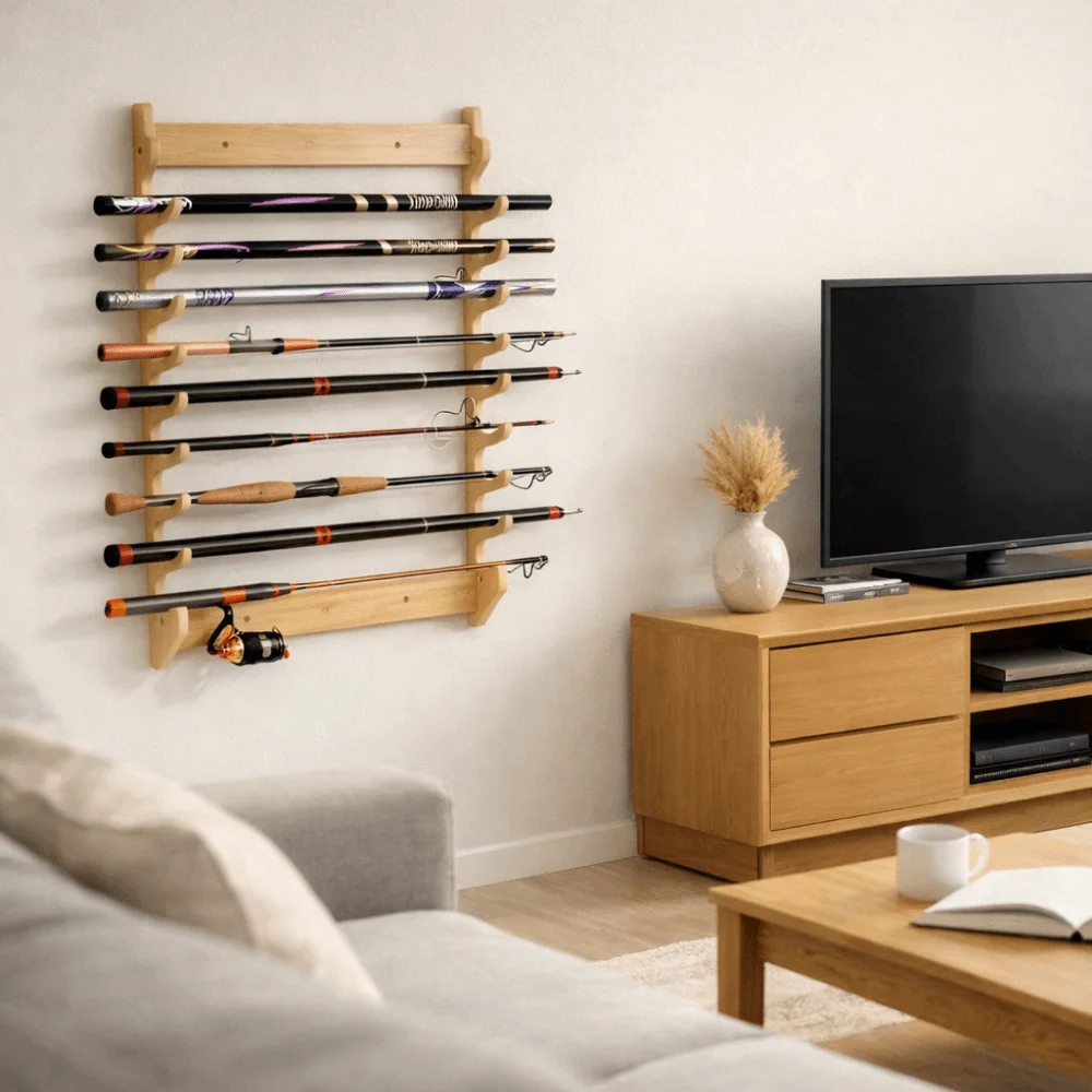 

Бамбуковая стойка для хранения удочек, настенная компактная стойка для демонстрации удочек, большая вместимость, держатель для удочки, рыбак