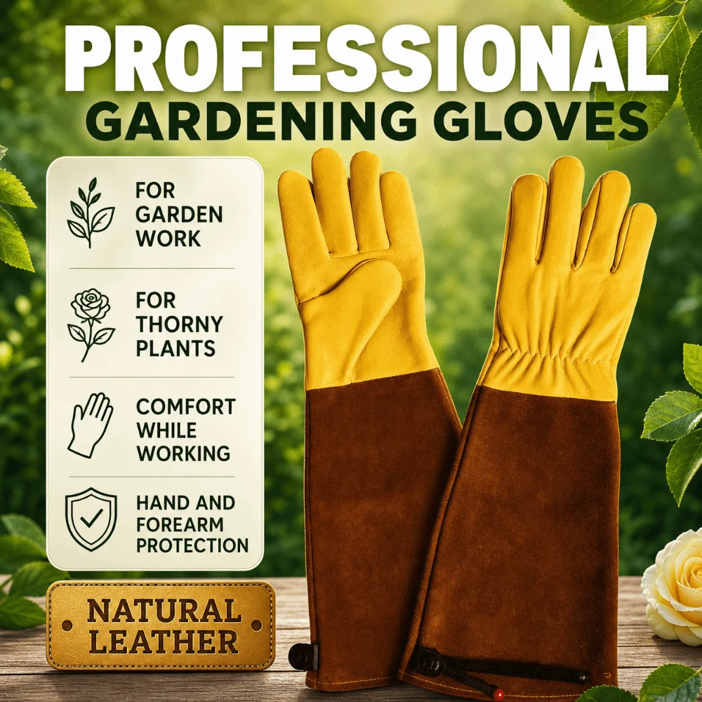Cowhide Long Gardening Gloves Thorn Proof Breathable Rose Pruning Leather Gloves Non Slip Heat-Insulated Welding Work Gloves
